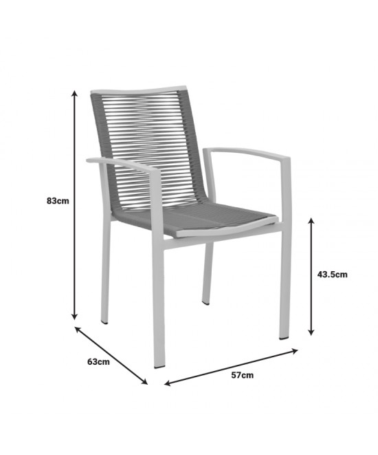 Πολυθρόνα Jonian pakoworld στοιβαζόμενη σαμπανιζέ αλουμίνιο-textilene σε φυσική απόχρωση 57x63x83εκ