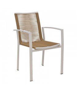 Πολυθρόνα Jonian pakoworld στοιβαζόμενη λευκό αλουμίνιο-textilene σε φυσική απόχρωση 57x63x83εκ