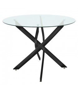Τραπέζι Antoro pakoworld γυαλί και μεταλλικά πόδια σε μαύρη απόχρωση Φ80x75εκ