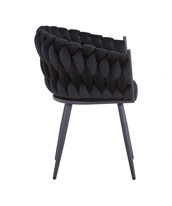 Καρέκλα Vivian pakoworld μαύρο βελούδο-πόδι μαύρο μέταλλο 61x55x80εκ