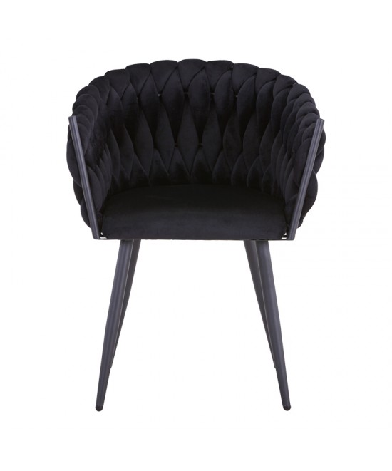 Καρέκλα Vivian pakoworld μαύρο βελούδο-πόδι μαύρο μέταλλο 61x55x80εκ