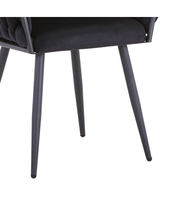 Καρέκλα Vivian pakoworld μαύρο βελούδο-πόδι μαύρο μέταλλο 61x55x80εκ