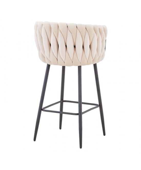 Σκαμπό μπαρ Vivian pakoworld μπεζ βελούδο-πόδι μαύρο μέταλλο 57x50x100εκ