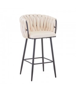 Σκαμπό μπαρ Vivian pakoworld μπεζ βελούδο-πόδι μαύρο μέταλλο 57x50x100εκ