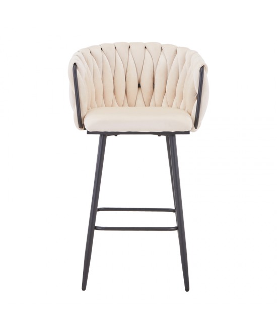 Σκαμπό μπαρ Vivian pakoworld μπεζ βελούδο-πόδι μαύρο μέταλλο 57x50x100εκ