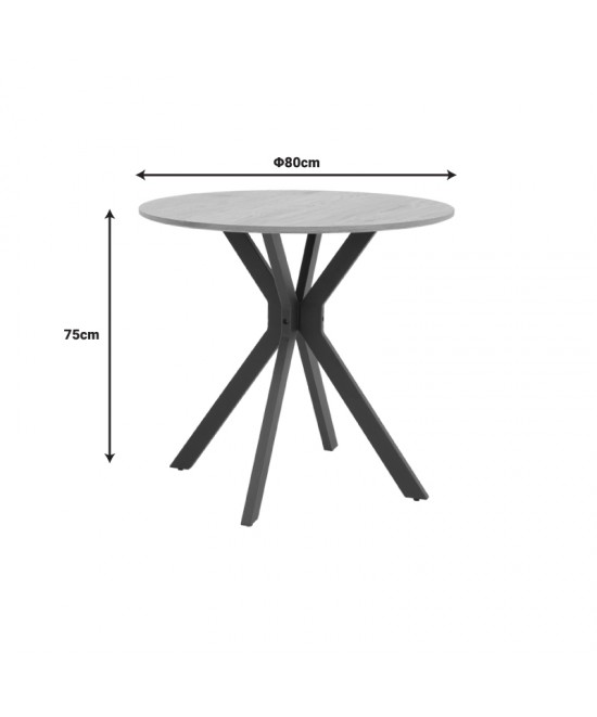 Τραπέζι Xuson pakoworld φυσικό mdf-πόδι λευκό μέταλλο Φ80x75εκ