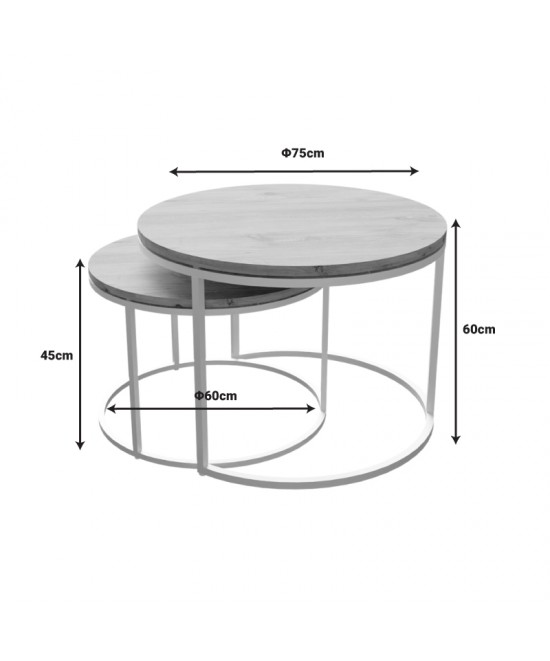 Τραπέζια σαλονιού Solme pakoworld σετ 2τεμ λευκό μέταλλο και μελαμίνη σε φυσική απόχρωση 60x75x45εκ