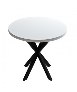 Τραπέζι Kalipso pakoworld μελαμίνη σε λευκή απόχρωση και μαύρο μεταλλικό πόδι Φ70x75εκ