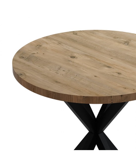 Τραπέζι Kalipso pakoworld μελαμίνη σε φυσική απόχρωση και μαύρο μεταλλικό πόδι Φ70x75εκ