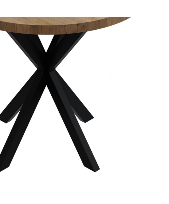 Τραπέζι Kalipso pakoworld μελαμίνη σε φυσική απόχρωση και μαύρο μεταλλικό πόδι Φ70x75εκ