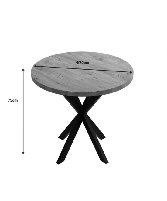 Τραπέζι Kalipso pakoworld μελαμίνη σε φυσική απόχρωση και μαύρο μεταλλικό πόδι Φ70x75εκ