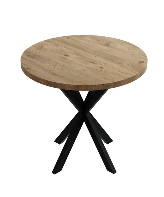 Τραπέζι Kalipso pakoworld μελαμίνη σε φυσική απόχρωση και μαύρο μεταλλικό πόδι Φ70x75εκ