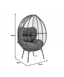 Πολυθρόνα Nestie pakoworld wicker rattan γκρι-μεταλλικό γκρι πόδι-γκρι μαξιλάρι 102x80x155εκ Πολυθρόνα Nestie pakoworld wicker rattan γκρι-μεταλλικό γκρι πόδι-γκρι μαξιλάρι 102x80x155εκ