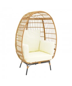 Πολυθρόνα Frox pakoworld wicker rattan φυσικό-μεταλλικό φυσικό-μαύρο πόδι-μπεζ μαξιλάρι 96x76x145εκ