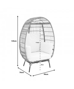 Πολυθρόνα Frox pakoworld wicker rattan φυσικό-μεταλλικό φυσικό-μαύρο πόδι-μπεζ μαξιλάρι 96x76x145εκ