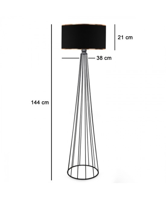 Φωτιστικό δαπέδου Firdo I pakoworld Ε27 ύφασμα-μέταλλο μαύρο Φ38x121εκ