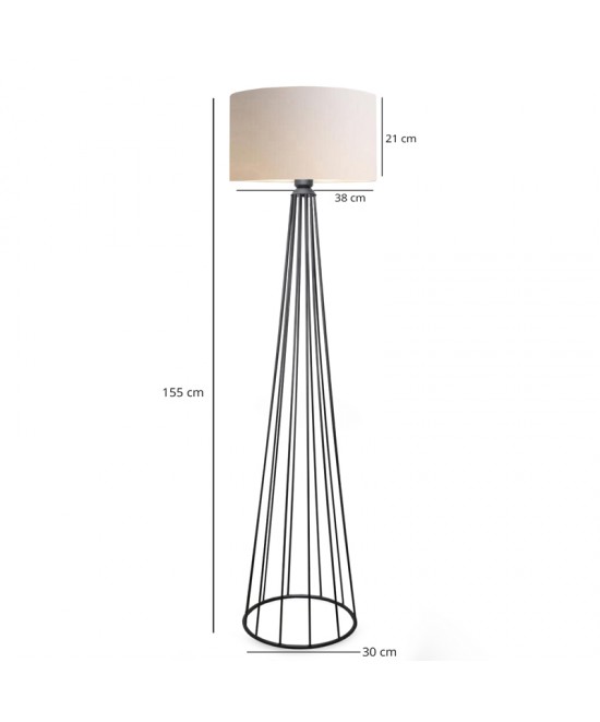 Φωτιστικό δαπέδου Firdo I pakoworld Ε27 ύφασμα κρέμα-μέταλλο μαύρο Φ38x121εκ