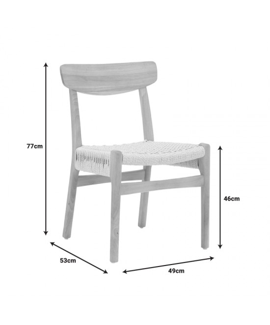 Καρέκλα Eaprine pakoworld φυσικό σχοινί-rubberwood 49x53x77εκ
