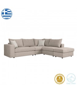 Πολυμορφικός-αναστρέψιμος καναπές London pakoworld γκρι-μπεζ ύφασμα με μαξιλάρια σε απόχρωση ανοιχτό γκρι 296x246x95εκ