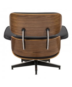Πολυθρόνα-υποπόδιο relax Jenna pakoworld μαύρο pu- plywood καρυδί-βάση χρωμίου 82x92x82εκ