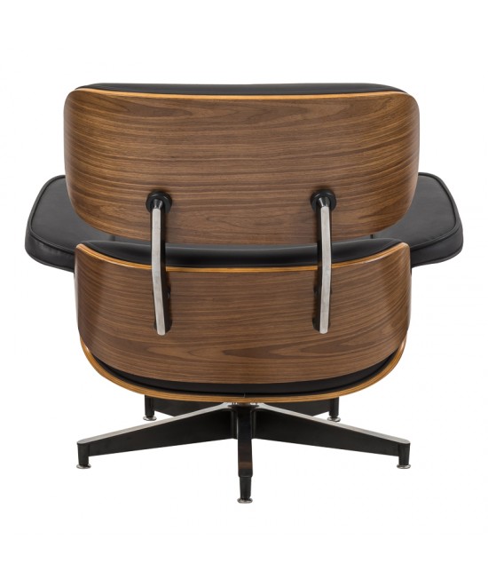 Πολυθρόνα-υποπόδιο relax Jenna pakoworld μαύρο pu- plywood καρυδί-βάση χρωμίου 82x92x82εκ
