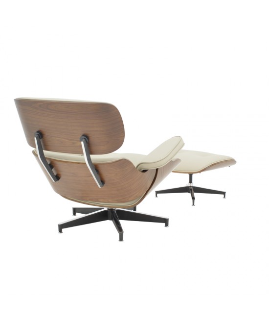 Πολυθρόνα-υποπόδιο relax Jenna pakoworld μπεζ pu- plywood καρυδί-βάση χρωμίου 82x92x82εκ