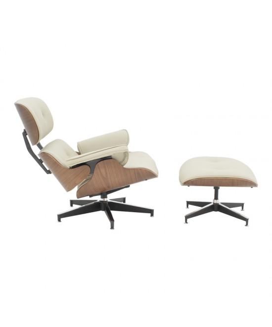 Πολυθρόνα-υποπόδιο relax Jenna pakoworld μπεζ pu- plywood καρυδί-βάση χρωμίου 82x92x82εκ