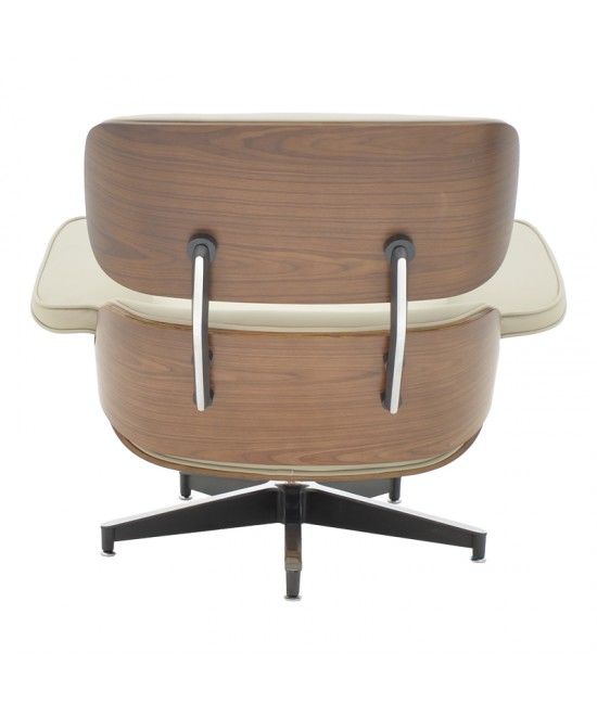 Πολυθρόνα-υποπόδιο relax Jenna pakoworld μπεζ pu- plywood καρυδί-βάση χρωμίου 82x92x82εκ