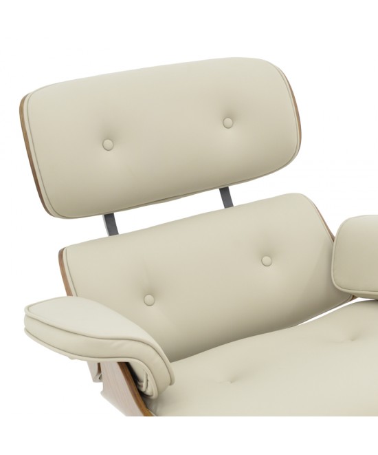 Πολυθρόνα-υποπόδιο relax Jenna pakoworld μπεζ pu- plywood καρυδί-βάση χρωμίου 82x92x82εκ
