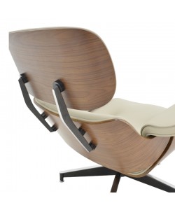 Πολυθρόνα-υποπόδιο relax Jenna pakoworld μπεζ pu- plywood καρυδί-βάση χρωμίου 82x92x82εκ