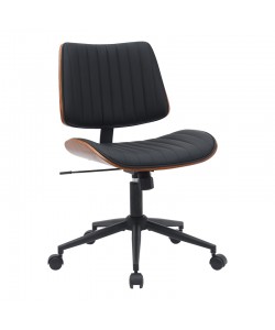 Καρέκλα γραφείου εργασίας Amani pakoworld μαύρο pu-καρυδί plywood 52x54x90.5εκ