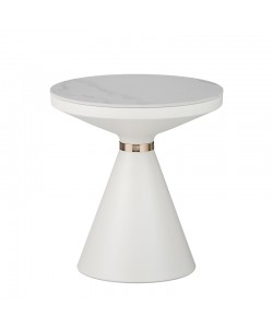 Βοηθητικό τραπέζι Coozlin Inart sintered stone σε απόχρωση λευκό μαρμάρου με λευκό-χρυσό μέταλλο Φ50x50εκ