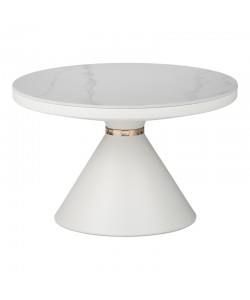 Τραπέζι σαλονιού Coozlin Inart sintered stone σε απόχρωση λευκό μαρμάρου με λευκό-χρυσό μέταλλο Φ70x40εκ