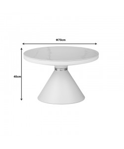 Τραπέζι σαλονιού Coozlin Inart sintered stone σε απόχρωση λευκό μαρμάρου με λευκό-χρυσό μέταλλο Φ70x40εκ