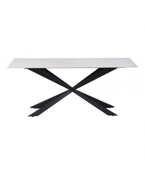 Τραπέζι Cozline Inart λευκό μαρμάρου sintered stone-πόδι μαύρο μέταλλο 180x90x76εκ Τραπέζι Cozline Inart λευκό μαρμάρου sintered stone-πόδι μαύρο μέταλλο 180x90x76εκ