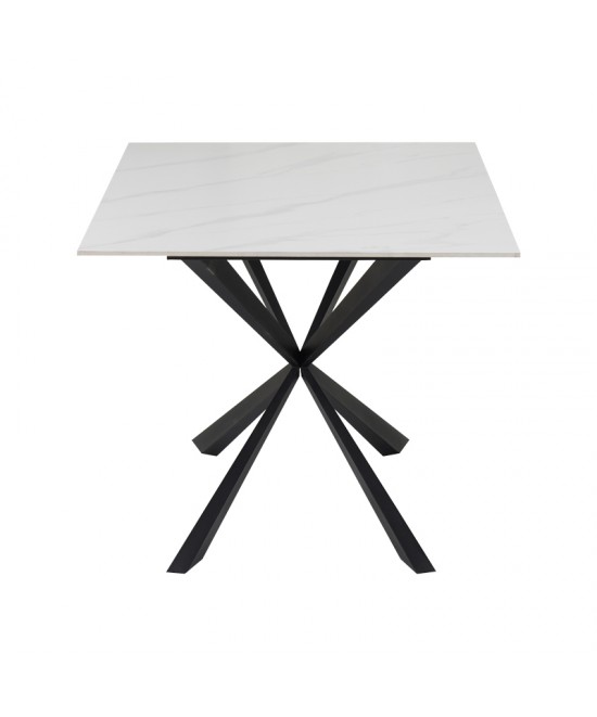 Τραπέζι Cozline Inart λευκό μαρμάρου sintered stone-πόδι μαύρο μέταλλο 180x90x76εκ Τραπέζι Cozline Inart λευκό μαρμάρου sintered stone-πόδι μαύρο μέταλλο 180x90x76εκ
