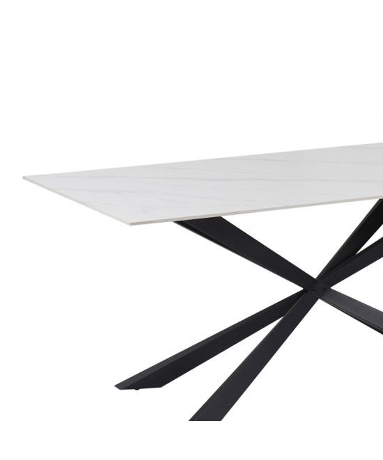 Τραπέζι Cozline Inart λευκό μαρμάρου sintered stone-πόδι μαύρο μέταλλο 180x90x76εκ Τραπέζι Cozline Inart λευκό μαρμάρου sintered stone-πόδι μαύρο μέταλλο 180x90x76εκ