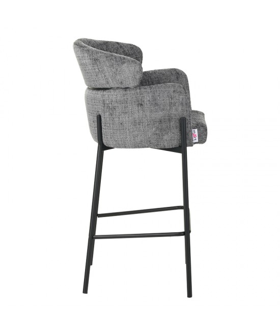 Σκαμπό μπαρ Tolerse Inart ανοιχτό γκρι ύφασμα-πόδι μαύρο μέταλλο