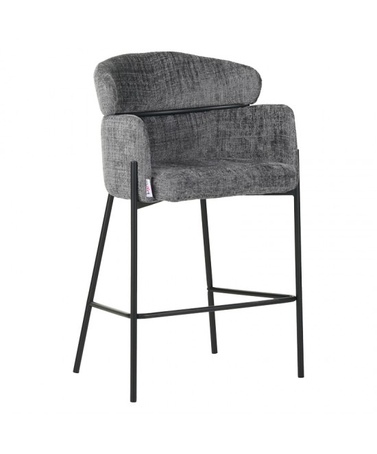 Σκαμπό μπαρ Tolerse Inart ανοιχτό γκρι ύφασμα-πόδι μαύρο μέταλλο