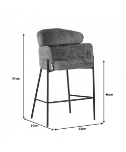 Σκαμπό μπαρ Tolerse Inart ανοιχτό γκρι ύφασμα-πόδι μαύρο μέταλλο