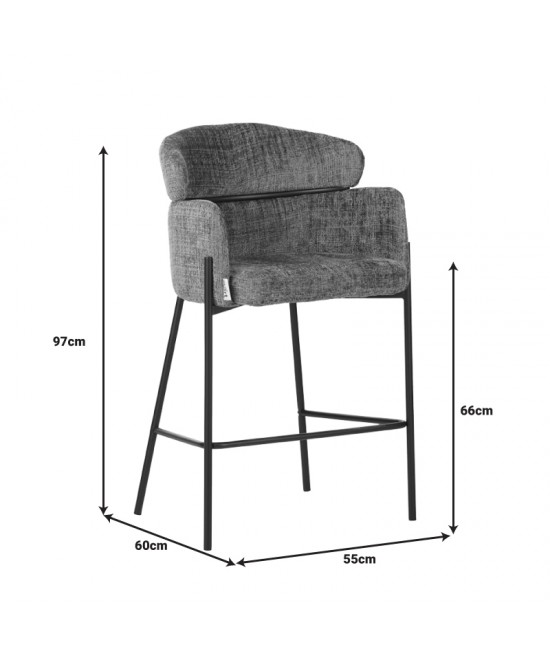 Σκαμπό μπαρ Tolerse Inart ανοιχτό γκρι ύφασμα-πόδι μαύρο μέταλλο