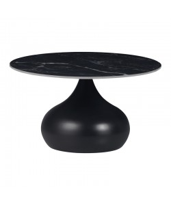 Τραπέζι σαλονιού Kirkene Inart sintered stone σε απόχρωση μαύρο μαρμάρου με μαύρο μέταλλο Φ70x40εκ