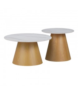 Τραπέζια σαλονιού Soleire Inart σετ 2τεμ λευκό μαρμάρου sintered stone