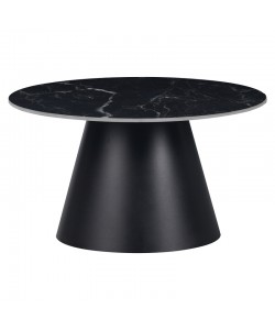 Τραπέζι σαλονιού Fabrin Inart μαύρο μαρμάρου sintered stone-μαύρο μέταλλο Φ70x40εκ