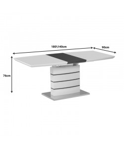 Τραπέζι επεκτεινόμενο Darsile Inart λευκό με γκρι-ανθρακί mdf 140-180x90x76εκ