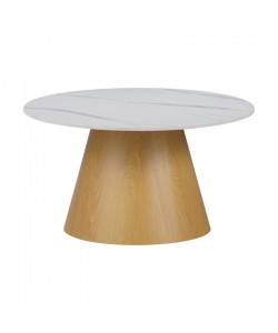 Τραπέζι σαλονιού Soleire Inart λευκό μαρμάρου sintered stone Φ70x40εκ