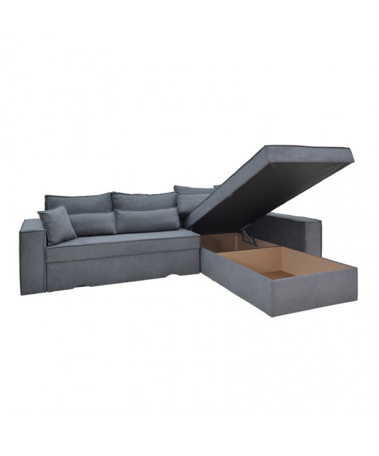 Γωνιακός καναπές-κρεβάτι αναστρέψιμος Venzie pakoworld ύφασμα σε γκρι απόχρωση 283x214x83εκ