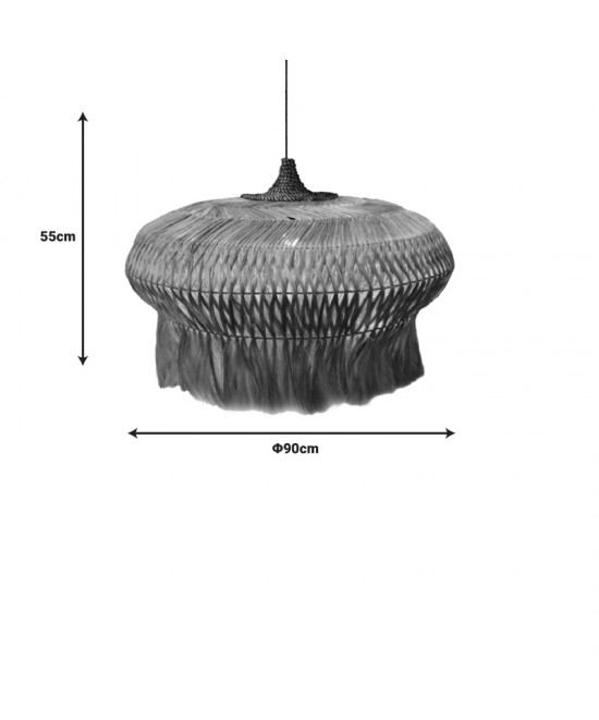 Φωτιστικό οροφής Pozarne Inart abaca ξύλο σε φυσικό χρώμα Φ90x55εκ