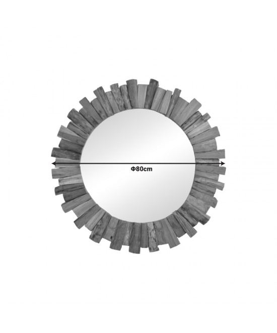 Καθρέπτης Rounder pakoworld teak ξύλο σε φυσική απόχρωση Φ80x4εκ