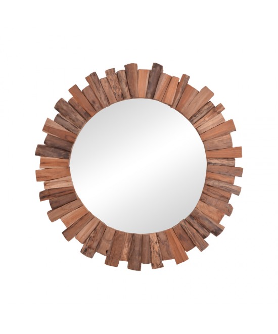 Καθρέπτης Rounder pakoworld teak ξύλο σε φυσική απόχρωση Φ80x4εκ